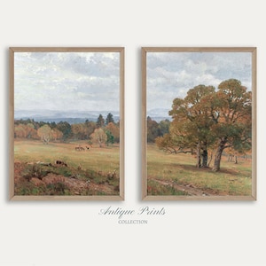Herbst Landschaft 2 Bilder Wand Kunst, Vintage 2er Set Landschaft Gemälde, Herbst Split Print, Antike rustikale Bauernhaus Dekor - DRUCKBAR