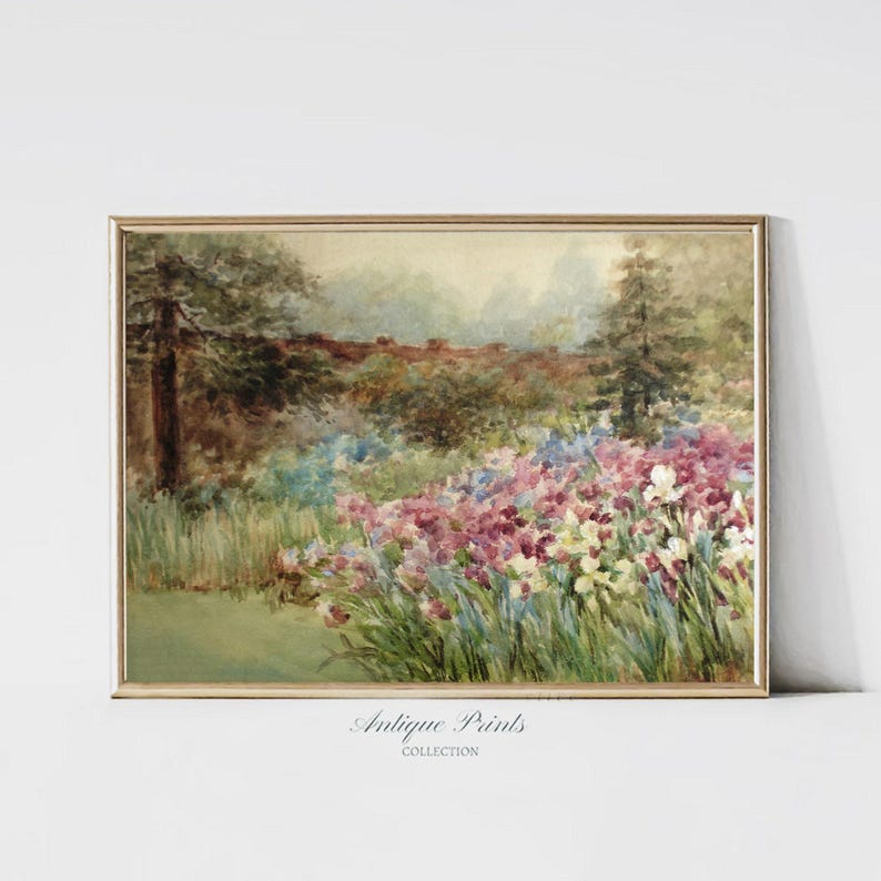 Vintage Spring Cottage Wall Art, Flowers Garden Painting, Antique Watercolor Tulip Print, Floral Farmhouse Wall Decor - PRINTABLE