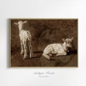 Vintage Sheep Oil Painting, Antique Lamb Wall Art, Farmhouse Wall Decor, Farm Animal Print -PRINTABLE
