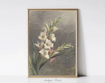 Flowers Branch Painting, Antique Botanical Wall Art, Still Life Print, Vintage Moody Floral Digital Art, Farmhouse Decor - PRINTABLE