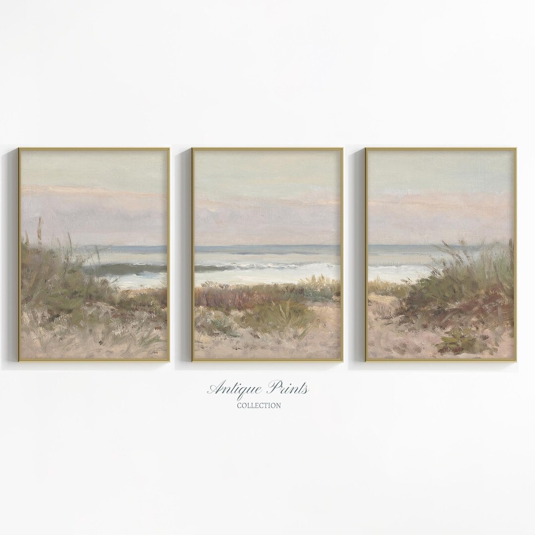 Neutral Seascape 3 Pieces Wall Art, Pastel Coastal Set of 3 Split ...