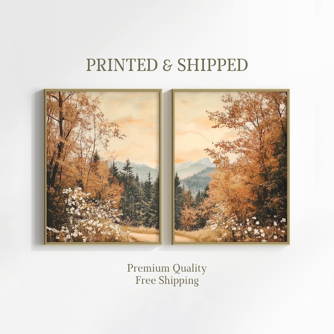 Fall Forest 2 Pieces Wall Art, Mountain Landscape Set of 2 Split Mailed ...