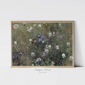 Vintage Wildflower Print, Neutral Country Large Wall Art, Meadow Landscape Painting, Antique Rustic Farmhouse Decor, Floral Art - PRINTABLE