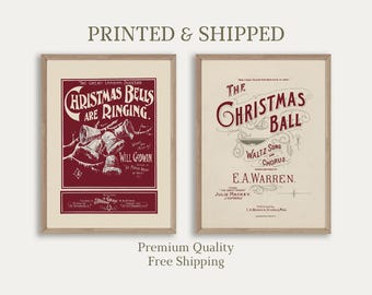 Christmas Print Set of 2, Carol Sheet Music Wall Art, Holidays Farmhouse Decor, Mailed Art