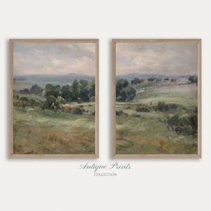 Summer Landscape Painting, French Country Set of 2 Split Prints, Countryside 2 Pieces Vintage Wall Art, Vintage Farmhouse Decor - PRINTABLE