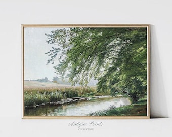Lake Landscape Oil Painting, Country Vintage Wall Art, Antique Countryside Painting, Farmhouse Wall Decor, Country Print - PRINTABLE