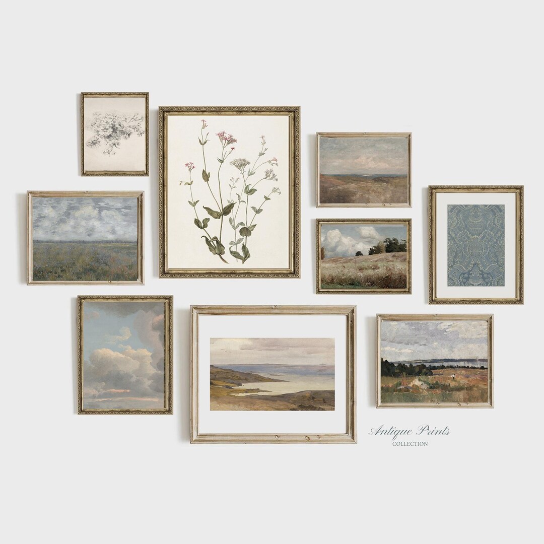 Vintage Aesthetic Set of 9 Rustic Countryside Prints, Light Blue ...