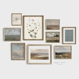 Lot esthétique vintage de 9 estampes de campagne rustique, ensemble mural bleu clair de la galerie, décoration de chalet, art mural paysage côtier 9 - imprimable