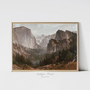 Yosemite Valley Vintage DIGITAL-Druck, Yosemite Wasserfälle Malerei, Half Dome druckbare Wandkunst, antike Bauernhaus Wanddekoration