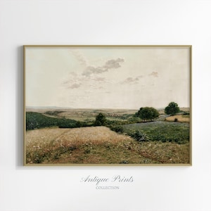 Printable Neutral Country Wall Art, Vintage Fields Landscape Digital Print, Countryside Painting, Rustic Farmhouse Decor - PRINTABLE