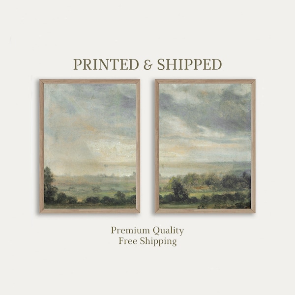 Conjunto de 2 gravuras campestres francesas, arte de parede com paisagens, impressão artística enviada pelo correio em giclée, gravuras vintage de fazenda, pintura em tela, arte de parede de casa de campo