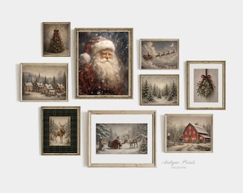 Christmas Gallery Wall Set, Winter Holidays Wall Decor, Santa Claus Print (Digital Download)