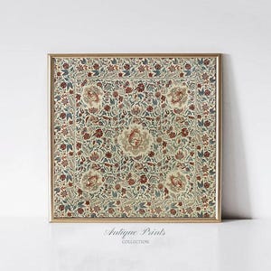 Tapestry Art Square Print, Vintage Neutral Textile Wall Art, Modern Farmhouse Decor, Antique Botanical Tapestry Art, Digital Art - PRINTABLE
