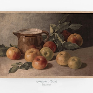 Arte de pared de cocina de granja vintage, pintura al óleo de manzana, decoración rústica de cocina antigua, pintura de frutas, impresión de bodegón de manzana - IMPRIMIBLE imagen 2