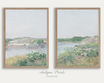 Summer Countryside 2 Pieces Vintage Wall Art, Set of 2 Landscape Painting, Neutral Split Print, Antique Rustic Farmhouse Decor - PRINTABLE