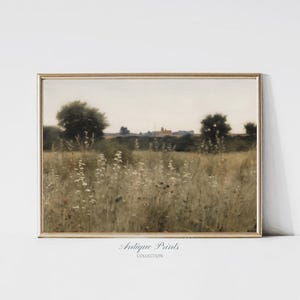Wildflower Field Print, Vintage Neutral Country Large Wall Art, Meadow Landscape Painting, Antique Rustic Farmhouse Decor - PRINTABLE