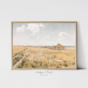 Summer Landscape Vintage Painting, Neutral Countryside Large Wall Art, Antique Nature Print -  PRINTABLE