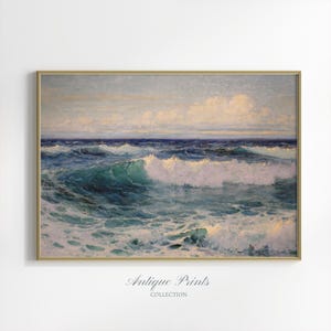 Hawaiianische Meereslandschaft DIGITAL-Malerei, Küstenweinlese-Druck, Strandlandschaft druckbare Kunst, Ozeanwellen, antike Seelandschafts-Kunst
