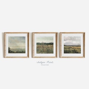 Landscape Prints Set of 3, Country Square Prints, Wildflower Painting, French Country 3 Pieces Wall Art, Farmhouse Decor, Mailed Unframed