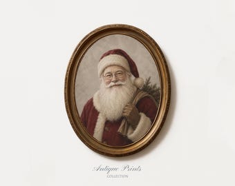 Vintage Santa Claus Portrait Print, Farmhouse Christmas Wall Art, Winter Holidays Decor (Digital Download)