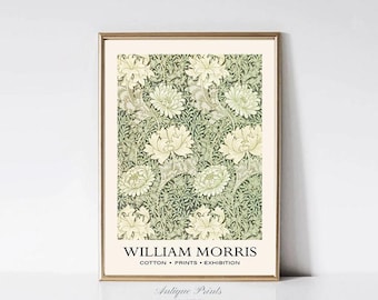 Neutral William Morris Flowers Print, Exhibition Poster, Vintage Art Nouveau Wall Art, William Morris Botanical Pattern Art - PRINTABLE