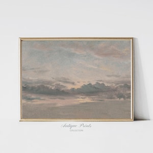 Vintage Neutral Sky Painting, Blush Sky Wall Art, Clouds Study Large Wall Art, Girl Nursery Decor, Antique Cloudy Sky Print -  PRINTABLE