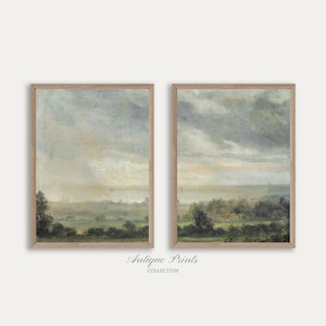 Set di 2 stampe divise in stile country francese, 2 pezzi di arte murale vintage in stile country, dipinto malinconico, stampa di paesaggi neutri, arredamento in stile fattoria - STAMPABILE