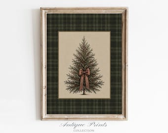 Christmas Tree Wall Art, Green Tartan Plaid Print, Winter Holiday Decor (Digital Download)
