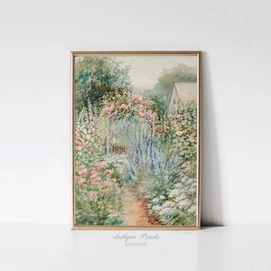 Flowers Garden Painting, Vintage Spring Cottage Wall Art, Antique Watercolor Flower Print, Floral Farmhouse Wall Decor - PRINTABLE image 2