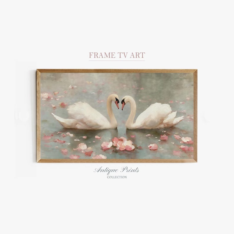 Samsung Frame TV 4K Art: Vintage Romantic Swan Print for Valentine's Day Decor (Digital Download)