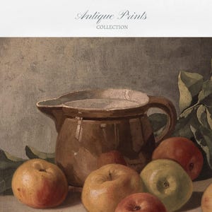 Arte de pared de cocina de granja vintage, pintura al óleo de manzana, decoración rústica de cocina antigua, pintura de frutas, impresión de bodegón de manzana - IMPRIMIBLE imagen 6