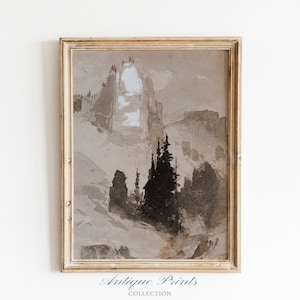 Yellowstone Vintage Skizze, Nationalpark Poster, Yellowstone Zeichnung, Bauernhaus Wand Dekor, Western Landschaft - DRUCKBAR