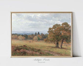 Autumn Countryside Vintage Wall Art, Fall Landscape Painting, Autumn Country Print, Antique Rustic Farmhouse Decor - PRINTABLE