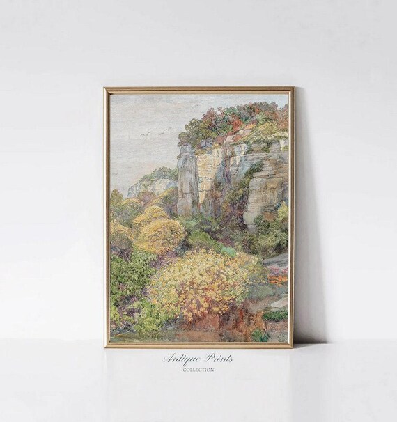 Spring Landscape Painting, Vintage Spring Cottage Wall Art, Antique Flower Country Print, Spring Neutral Farmhouse Wall Decor - PRINTABLE
