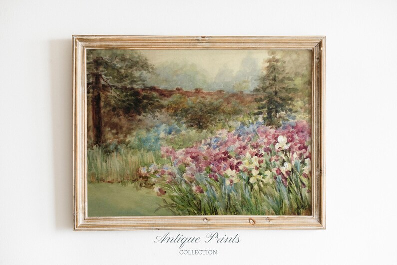 Vintage Spring Cottage Wall Art, Flowers Garden Painting, Antique Watercolor Tulip Print, Floral Farmhouse Wall Decor - PRINTABLE image 2