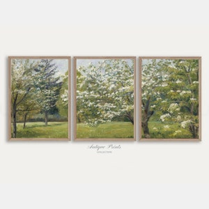 Vintage Spring Landscape Set of 3 Print, Antique Trees Oil Painting, French Country 2 Pieces Wall Art, Neutral Farmhouse Decor -  PRINTABLE