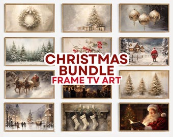 Christmas Samsung Frame TV Art Bundle, Holidays Art for TV, Christmas New Year Paintings, Winter Landscape Digital Download 4K Frame TV