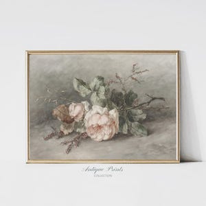 Soft Pink Still Life Flowers Painting, Vintage Botanical Print, Neutral Floral Painting, Antique Roses Wall Art, Nursery Decor - PRINTABLE