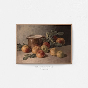 Arte de pared de cocina de granja vintage, pintura al óleo de manzana, decoración rústica de cocina antigua, pintura de frutas, impresión de bodegón de manzana - IMPRIMIBLE imagen 4