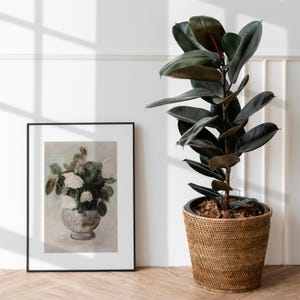 Sztuka ścienna z wazonem na kwiaty w stylu vintage, neutralny obraz martwej natury, antyczne kwiaty na ścianę, kwiatowy nadruk botaniczny, wystrój domu w stylu rustykalnym – DO DRUKU zdjęcie 8