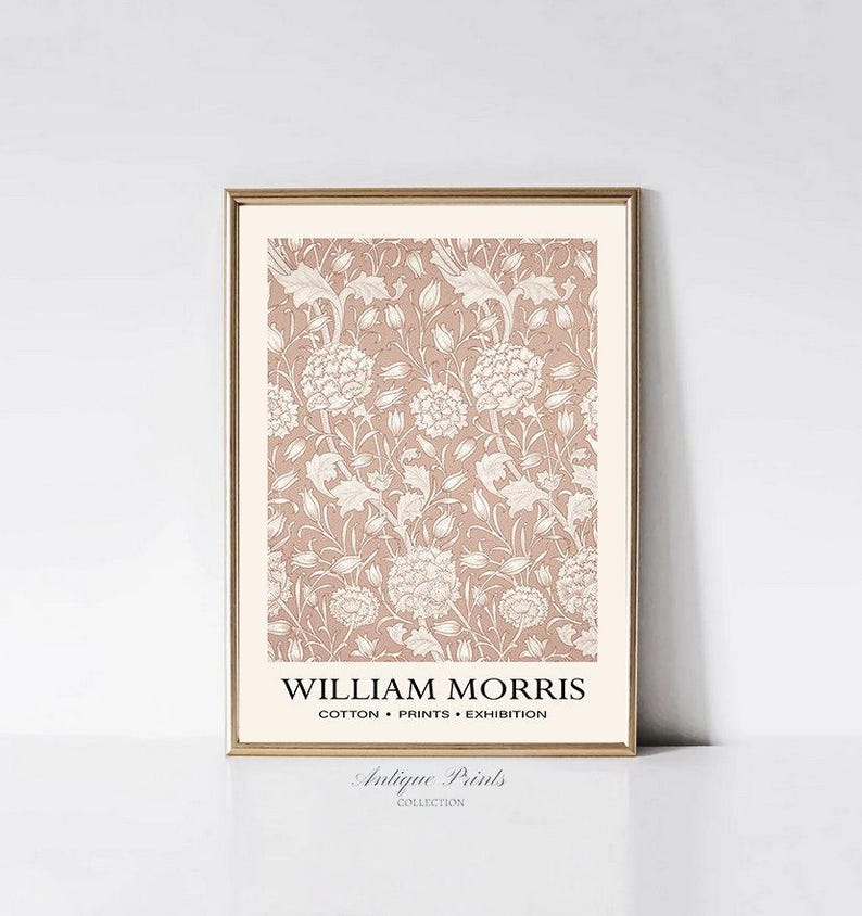 William Morris Prints Vintage, PRINTABLE Neutral William Morris Gallery Wall Set, Set of 6 Exhibition Poster, Flowers Pattern 6 Wall Art image 4