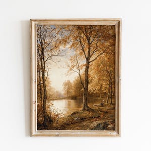 Arte mural de paisaje otoñal, pintura vintage de bosque otoñal, impresión digital de una casa de campo antigua, arte mural de campo otoñal - IMPRIMIBLE