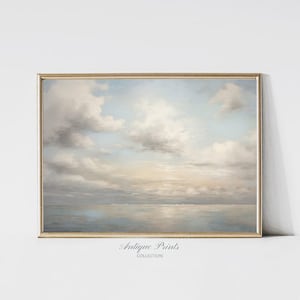 art mural côtier vintage, peinture ciel neutre, impression d'étude de nuages en sourdine antique, art de paysage marin, décoration de chambre d'enfant - imprimable