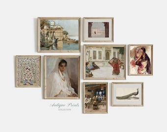 Conjunto de 10 pinturas de pared de galería de la India vintage, impresión textil antigua de Palempore, decoración de pared tradicional de la India, impresión de retrato, IMPRIMIBLE