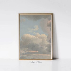Arte mural de estudio con nubes vintage, pintura de cielo neutro, arte mural grande de cielo nublado, decoración infantil, impresión de cielo azul antiguo - IMPRIMIBLE