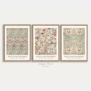 Conjunto de 3 estampados de flores de William Morris Vintage, arte neutro IMPRIMIBLE de William Morris, cartel de exposición, patrón de plantas 3 piezas de arte de pared