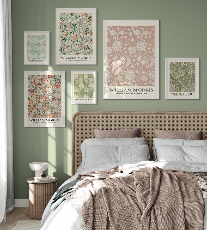 William Morris Prints Vintage, PRINTABLE Neutral William Morris Gallery Wall Set, Set of 6 Exhibition Poster, Flowers Pattern 6 Wall Art image 5