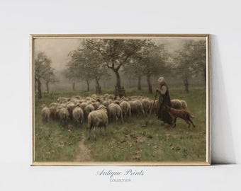 Vintage Sheep Painting, Modern Farmhouse Wall Art, Cottage Decor Landscape Print, Farm Animal Wall Art, Nursery Decor - PRINTABLE