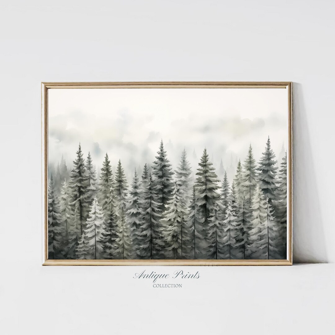 Winter Nature Set of 3 Wall Art Pine Forest Decor