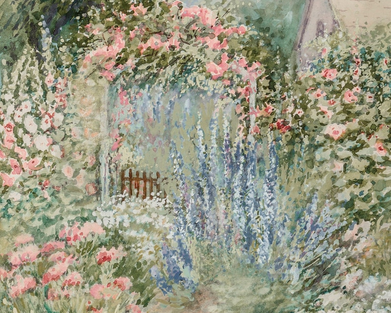 Flowers Garden Painting, Vintage Spring Cottage Wall Art, Antique Watercolor Flower Print, Floral Farmhouse Wall Decor - PRINTABLE image 7